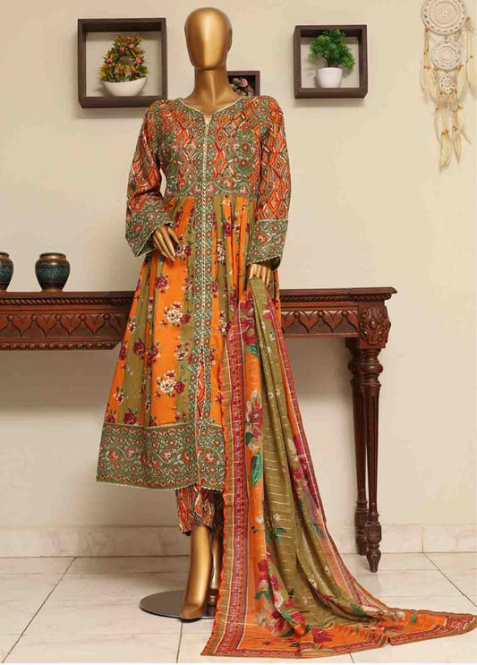 3 Piece Lawn Embroidered Frock Style Suit