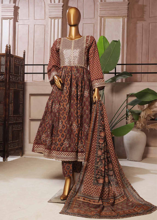 3 Piece Lawn Embroidered Frock Style Suit