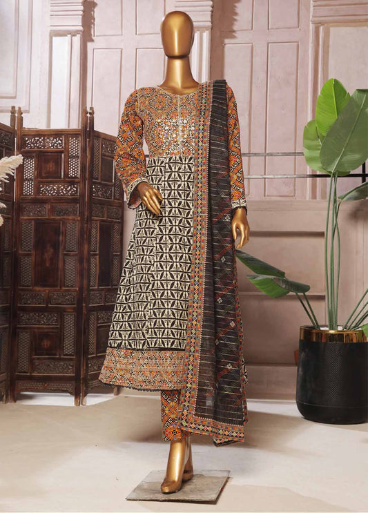 3 Piece Lawn Embroidered Frock Style Suit