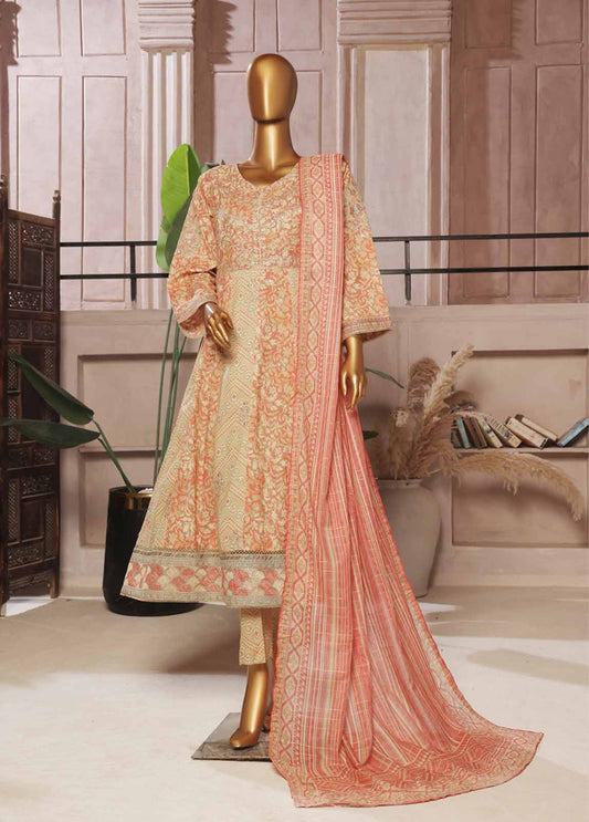3 Piece Lawn Embroidered Frock Style Suit