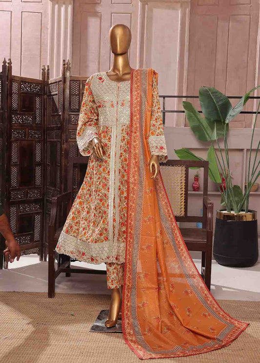 3 Piece Lawn Embroidered Frock Style Suit
