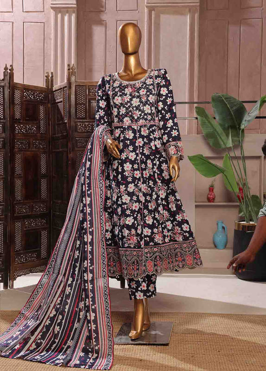 3 Piece Lawn Embroidered Frock Style Suit