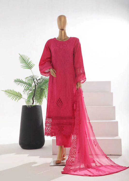 3 Piece Self Lawn Embroidered Frock Style Suit