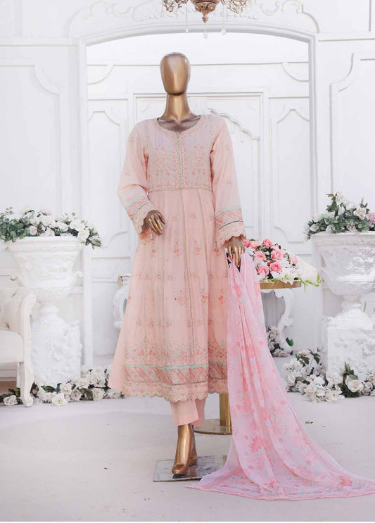 3 Piece Cotton Embroidered Frock Style Suit